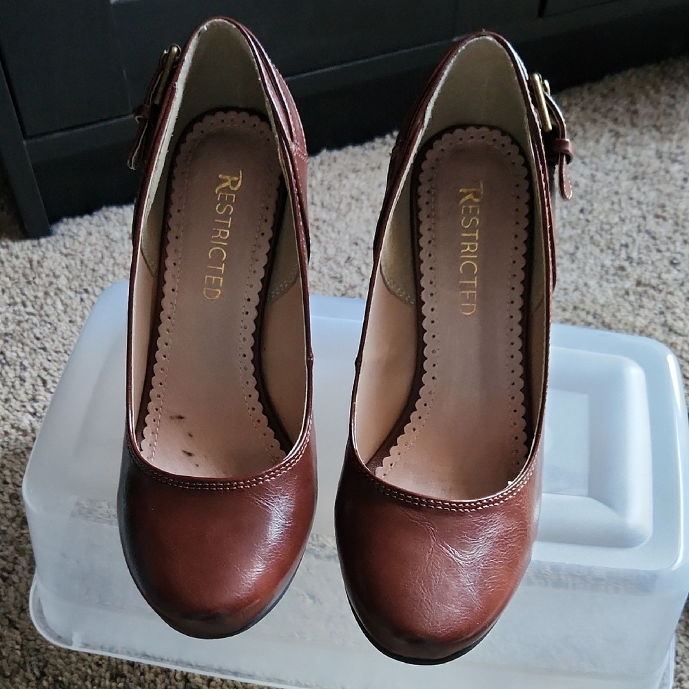Restricted Brown Leather Wedges